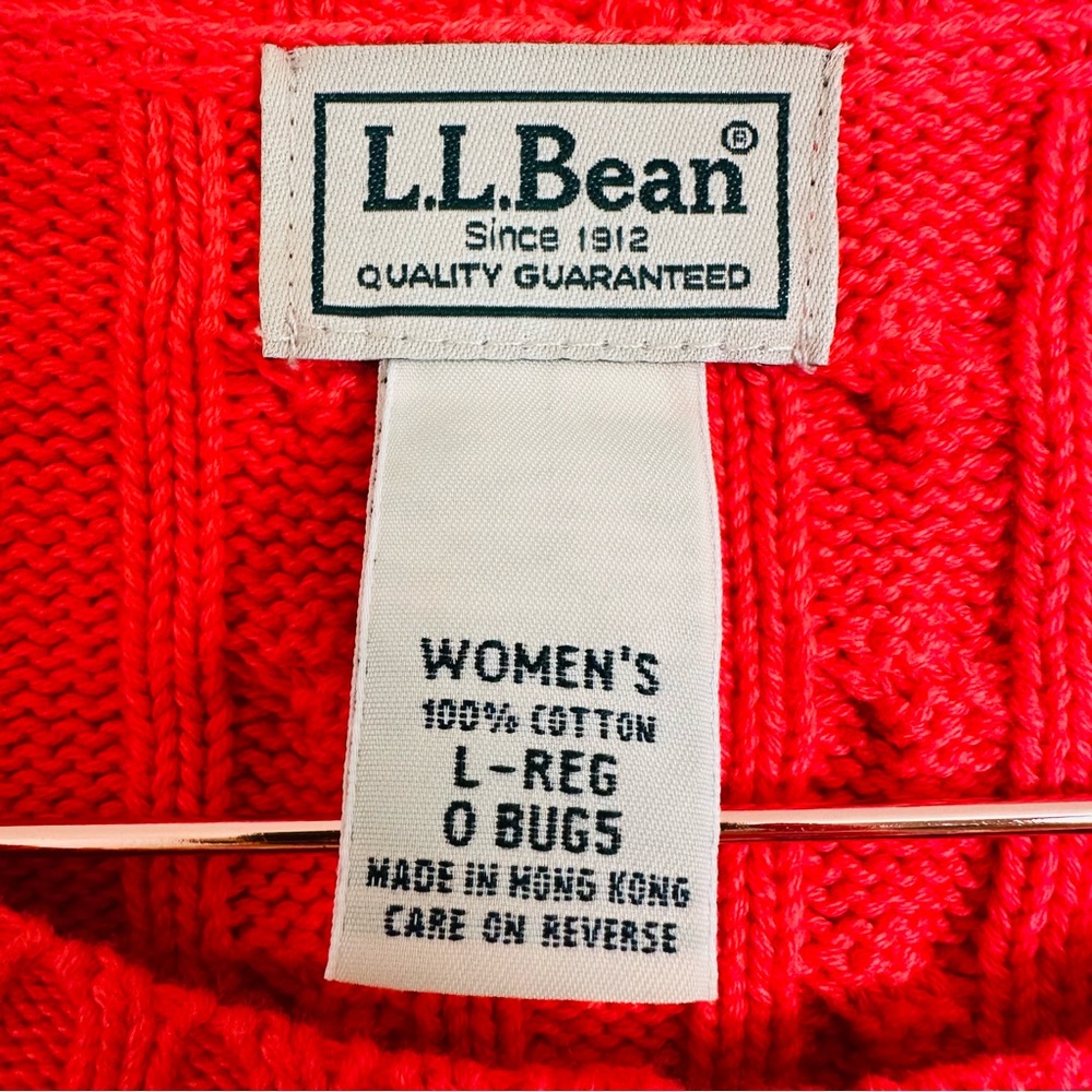 Vintage L.L.Bean Cable Knit Cardigan Sweater Salmon Color - Picture 8 of 8